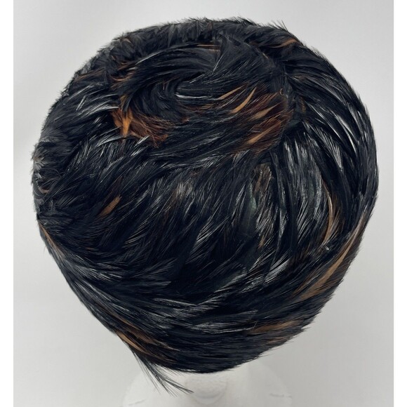 Vintage Pillbox Feather Hat Black Brown Feathers Stylish Retro 50s/60s main image 6